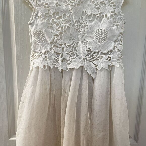 H&M Cream Floral Lace and Tulle Dress Gold Glitter Holiday Girls Size 8-9 - Picture 3 of 13